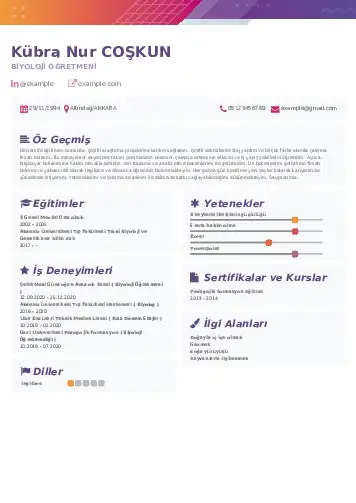 Biyoloji Öğretmeni CV Örnekleri cv indir